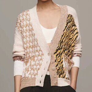 Pilcro Cardigan Sweater Oversized Mixed Patterns Houndstooth Tiger Print